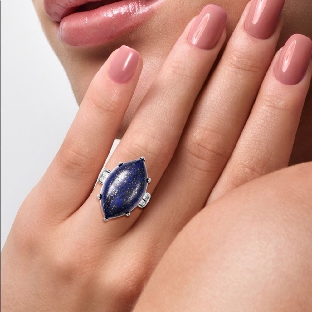 22.65 ctw Lapis Lazul: Simulated Diamond RingSteel